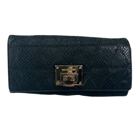 Michael Kors Vintage Black Embossed Leather Wallet Clutch with Gold-Tone Lock - Picture 1 of 11